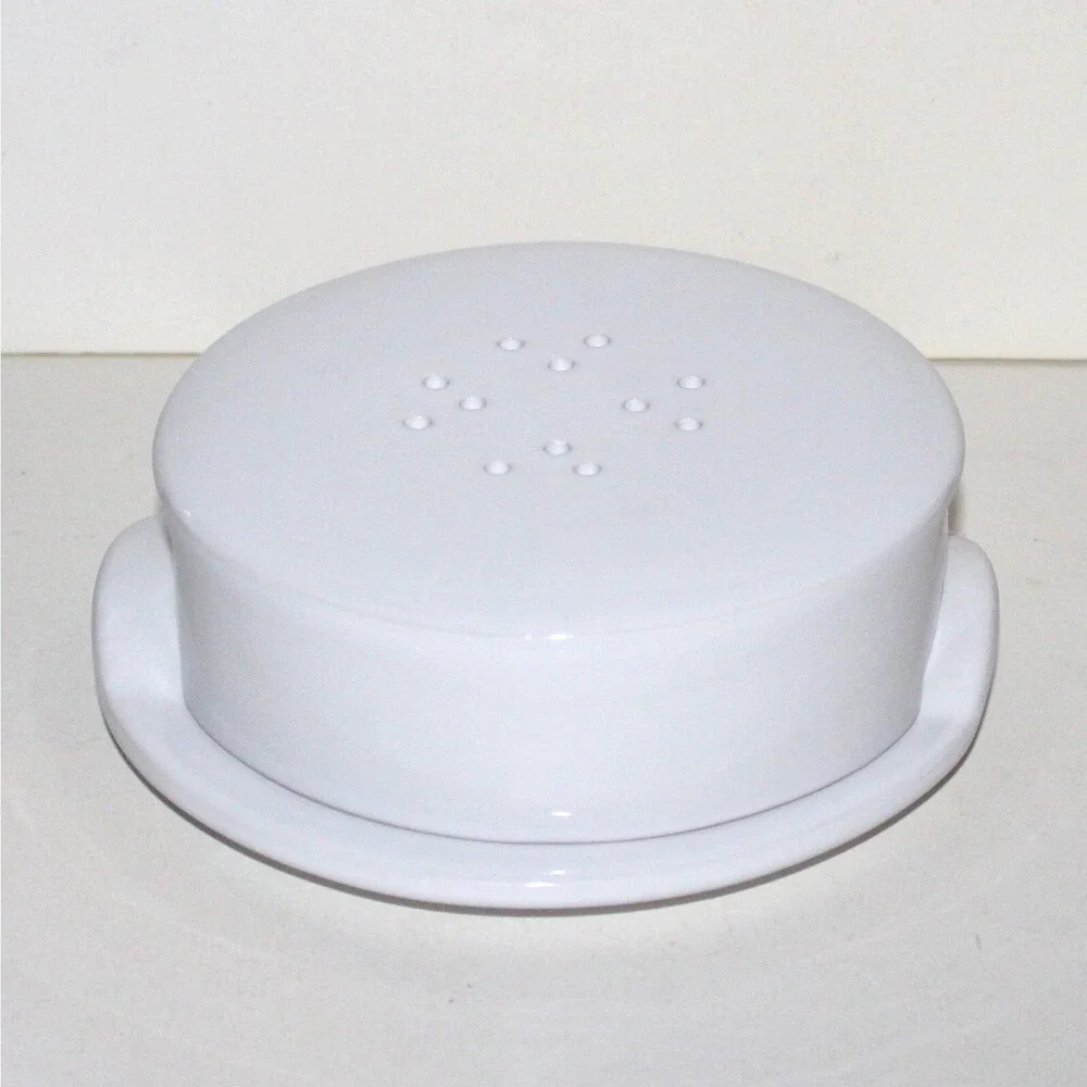 Crate & Barrel Brie Cheese Baker with lid serving plate white stoneware dish